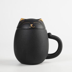 TC0PY001 1 Piece Black Katzen Teebecher mit Sieb und Deckel