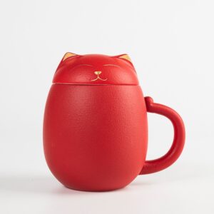 TC0PY001 1 Piece Red Katzen Teebecher mit Sieb und Deckel