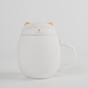 TC0PY001 1 Piece White Katzen Teebecher mit Sieb und Deckel