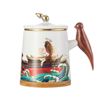 Springender Karpfen Teebecher mit Sieb und Deckel