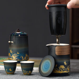 TS0GQ001 d3 Fisch Chinesisches Reise-Gongfu-Teeset kostenlos personalisiert