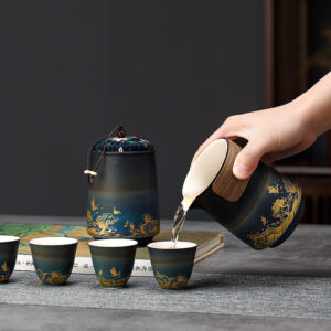 TS0GQ001 d4 Fisch Chinesisches Reise-Gongfu-Teeset kostenlos personalisiert