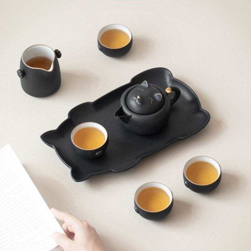 Katzen Chinesisches Teeservice Gongfu Teeset Keramik kostenlos personalisiert – Bild 3