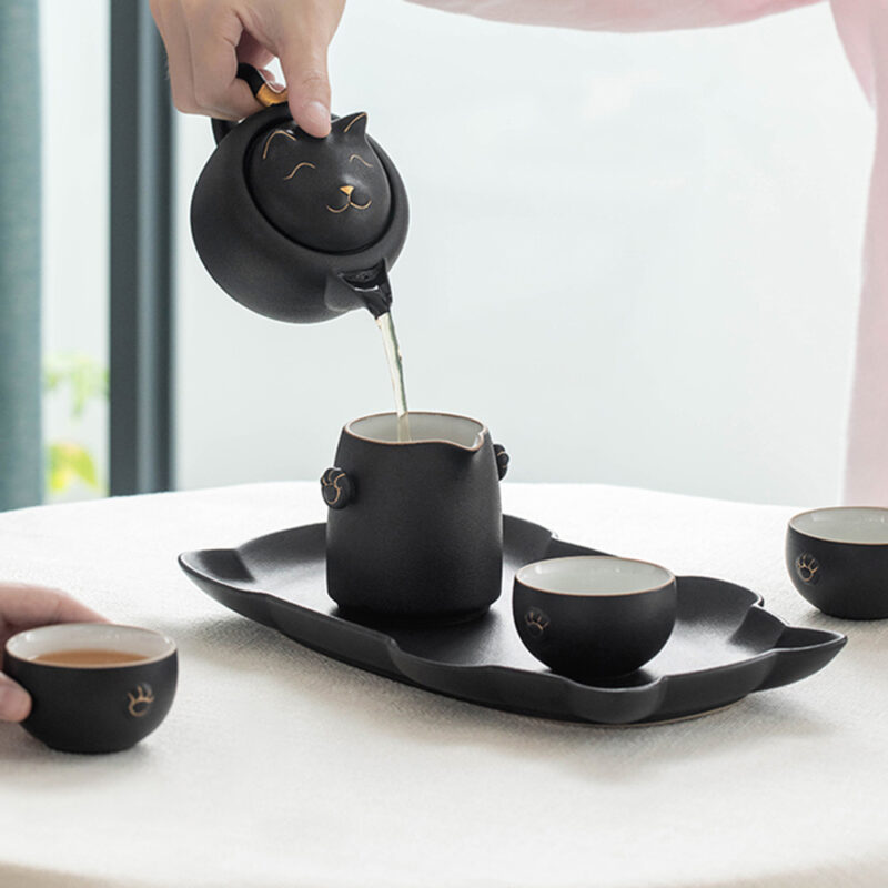 Katzen Chinesisches Teeservice Gongfu Teeset Keramik kostenlos personalisiert – Bild 2
