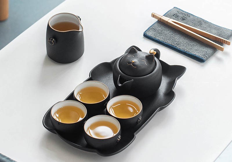 TS1SX002 d1 Katzen Chinesisches Teeservice Gongfu Teeset Keramik kostenlos personalisiert