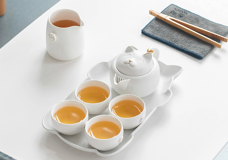 TS1SX002 d2 Katzen Chinesisches Teeservice Gongfu Teeset Keramik kostenlos personalisiert