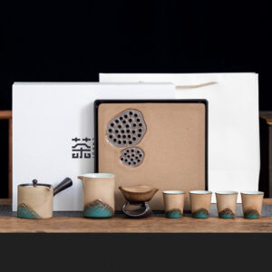 TS1XY001 vv1 Gelber Lotus Japanisches Teeservice Gongfu Teeset mit Tablett