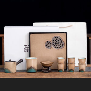 TS1XY001 vv2 Gelber Lotus Japanisches Teeservice Gongfu Teeset mit Tablett