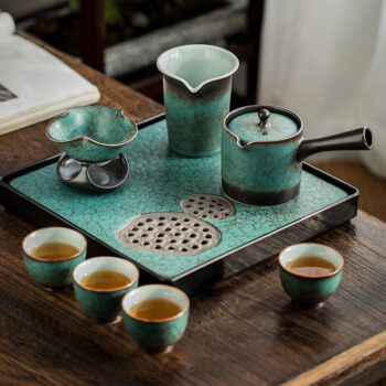 Grüner Lotus Japanisches Teeservice Gongfu Teeset mit Tablett
