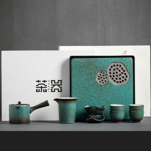 TS1XY002 v1 Grüner Lotus Japanisches Teeservice Gongfu Teeset mit Tablett