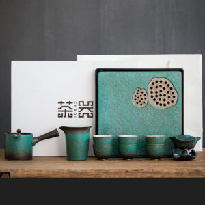 TS1XY002 v2 Grüner Lotus Japanisches Teeservice Gongfu Teeset mit Tablett