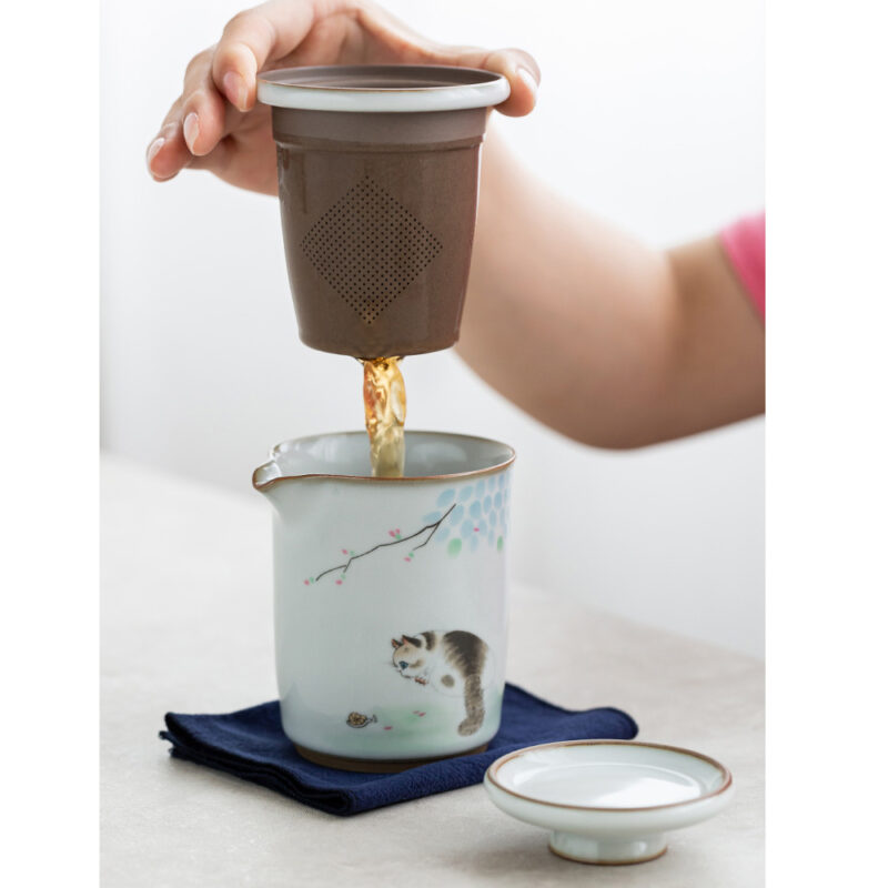 Katzen Chinesischer Gaiwan Gongfu-Teeset 4-teilig – Bild 3