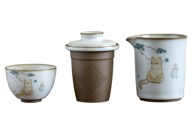 TS1YP001 d1 Katzen Chinesischer Gaiwan Gongfu-Teeset 4-teilig