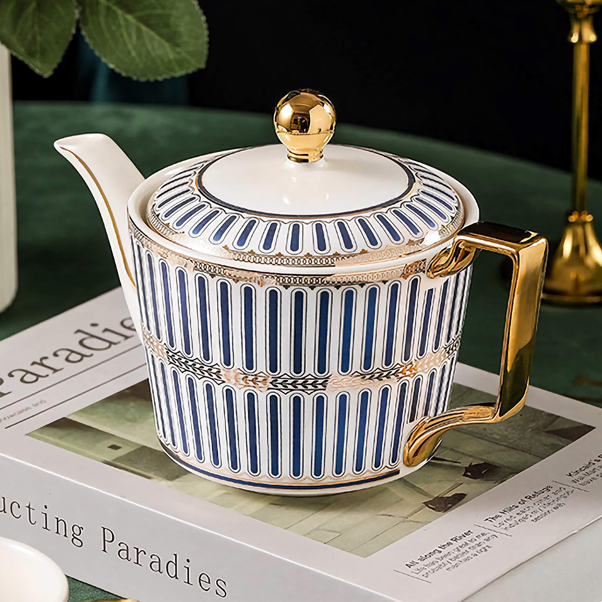 Klassisches Blau-Gestreiftes Englisches Teeservice aus Porzellan – Bild 2