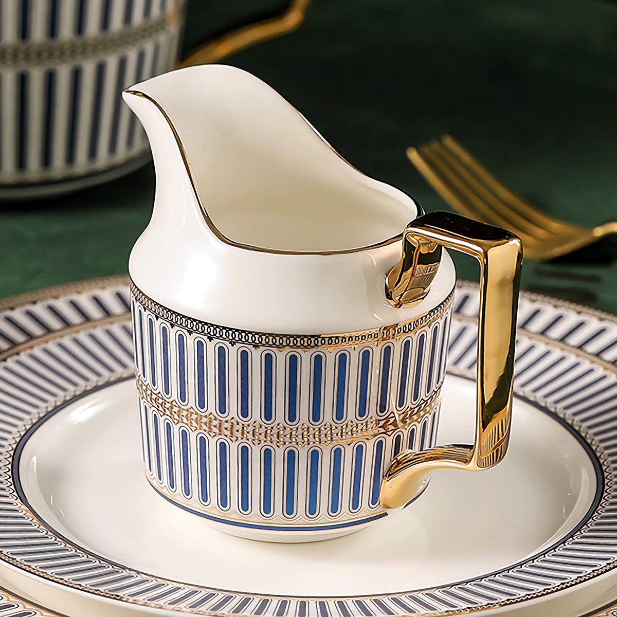 Klassisches Blau-Gestreiftes Englisches Teeservice aus Porzellan – Bild 5
