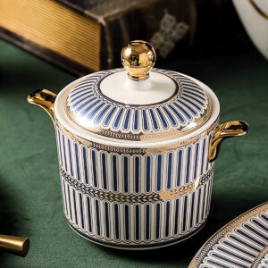 TSB02CC003 5 Klassisches Blau-Gestreiftes Englisches Teeservice aus Porzellan
