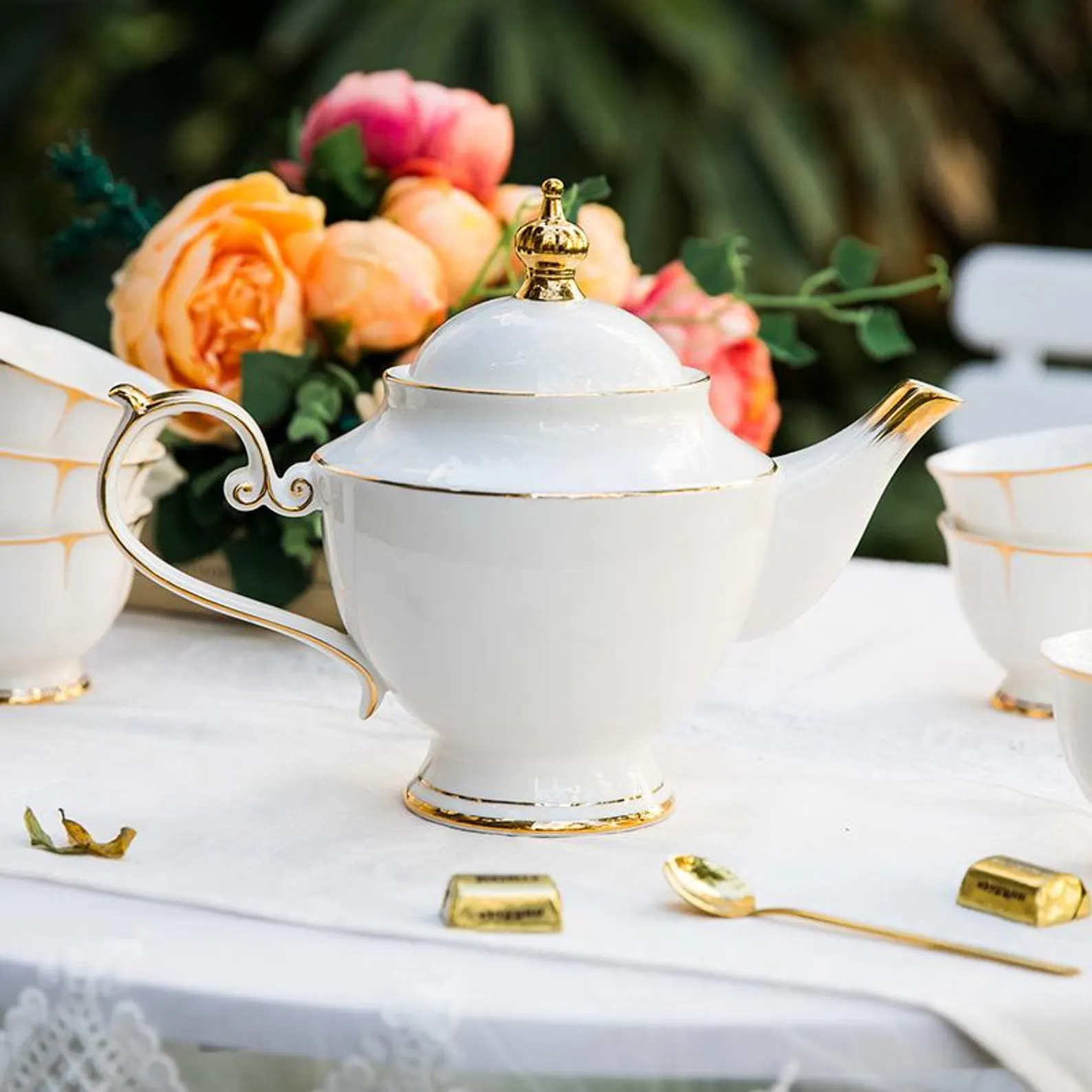 Weißes Europäisches Teeservice vollständiges Knochenporzellan Teeset – Bild 3