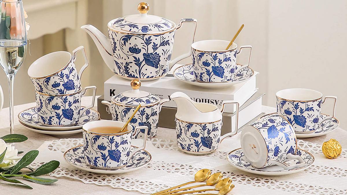 TSB02CC009 DD Klassisches Blau-Weiß Englisches Teeservice aus Porzellan