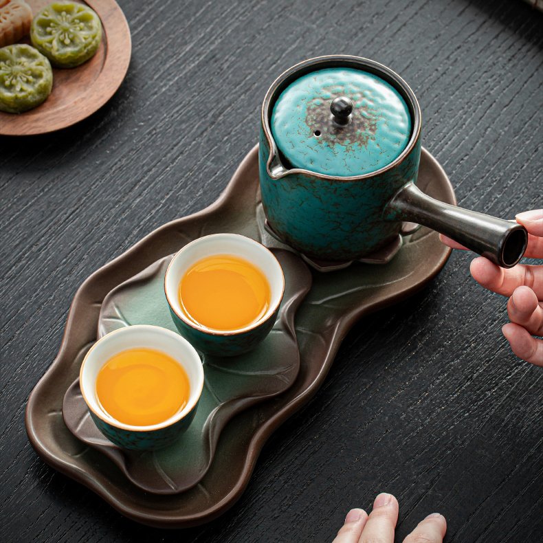 Grüner Lotus Japanisches Teeset für 2 mit Tablett – Bild 5