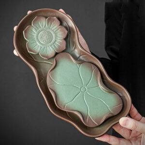 TSB02CC011 5 Grüner Lotus Japanisches Teeset für 2 mit Tablett