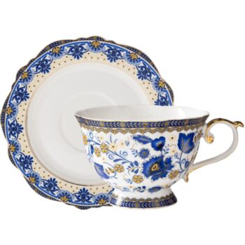 Vintage Teetasse und Untertasse Set Porzellan Blau und Weiß