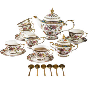 TSB11BB010 VBB 4 Blumen Europäisches Teeservice vollständiges Teeset Knochenporzellan
