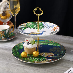 TSB12BB009 D2 Dschungel Kuchenständer Porzellan Servier-Tablett 2-stufig