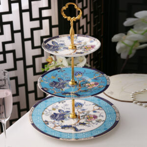 TSB12BB013 D1 Blumen Servier-Tablett Knochenporzellan Blau