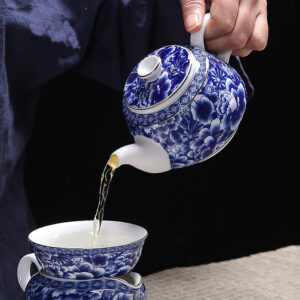 TSB13BB001 d1 Blumen Chinesisches Teeservice Gongfu Teeset Porzellan Blau und Weiß