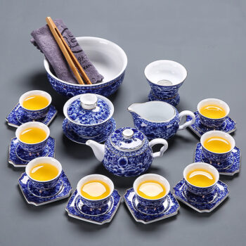 Blumen Chinesisches Teeservice Gongfu Teeset Porzellan Blau und Weiß