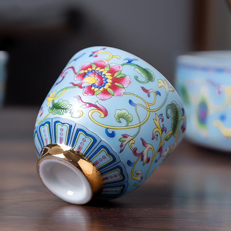 Emaille Chinesisches Teeservice Kung Fu Teeset mit Tablett – Bild 5