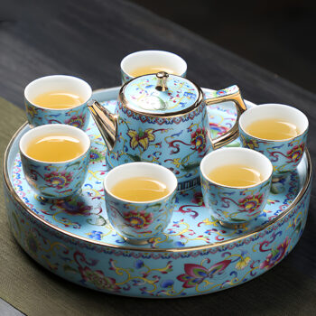 Emaille Chinesisches Teeservice Kung Fu Teeset mit Tablett
