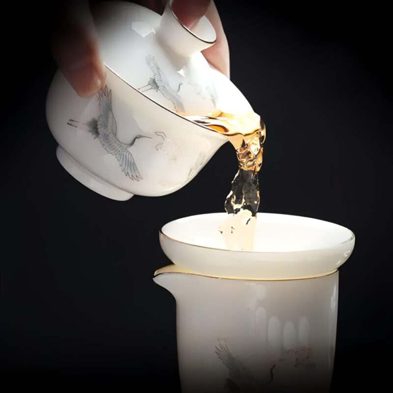 Kranich Chinesisches Teeservice Gaiwan Teeset Porzellan – Bild 5