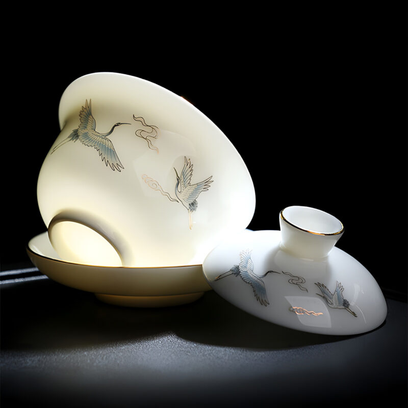 Kranich Chinesisches Teeservice Gaiwan Teeset Porzellan – Bild 7
