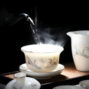 TSB13BB009 DD2 Kranich Chinesisches Teeservice Gaiwan Teeset Porzellan