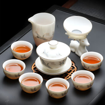 Kranich Chinesisches Teeservice Gaiwan Teeset Porzellan