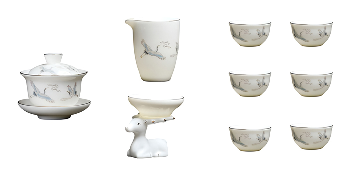 TSB13BB009 dd7 1 Kranich Chinesisches Teeservice Gaiwan Teeset Porzellan