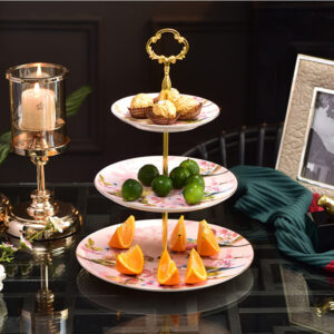 TSB15BB008 d2 Rosa Vogel Kuchenständer aus Knochenporzellan