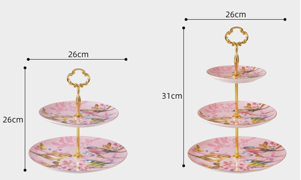 TSB15BB008 d3 Rosa Vogel Kuchenständer aus Knochenporzellan