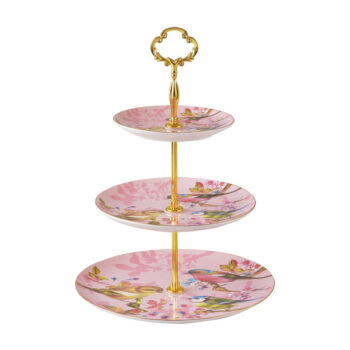 Rosa Vogel Kuchenständer aus Knochenporzellan