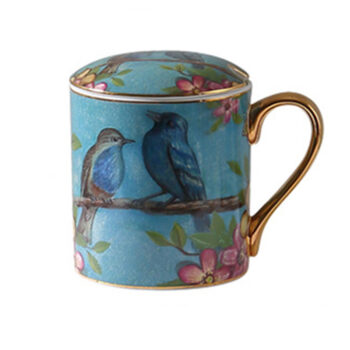 Vogel Knochenporzellan Becher mit Deckel