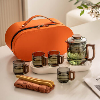 Tragbares Reise-Teeset Glas mit Etui