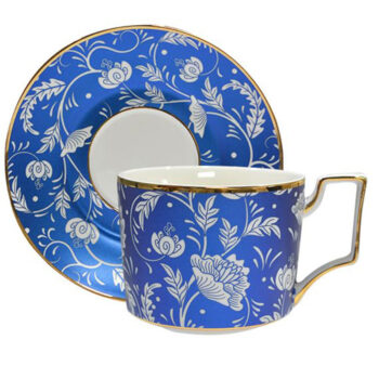 Weiß und Blau Tasse und Untertasse Porzellan