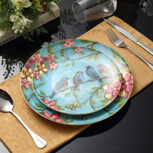 TSB17BB004 v1 Vogel Beilagenteller-Set Knochenporzellan 2-teilig