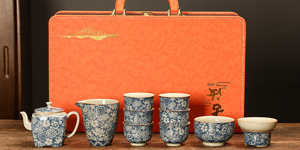 TSB17BB007 D1 Vintage Chinesisches Teeservice Gongfu Teeset Porzellan Blau und Weiß
