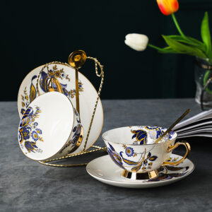 TSB18BB001 v2 Blau Blumen Teetasse und Untertasse-Set Knochenporzellan