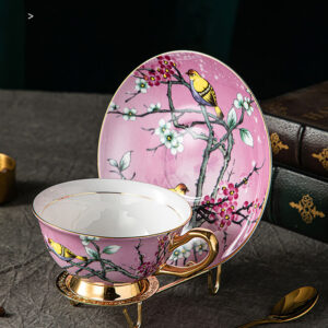 TSB18BB004 1 Vogel Teetasse und Untertasse-Set Knochenporzellan Pink