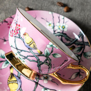 TSB18BB004 2 Vogel Teetasse und Untertasse-Set Knochenporzellan Pink
