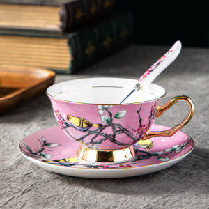 TSB18BB004 V1 Vogel Teetasse und Untertasse-Set Knochenporzellan Pink