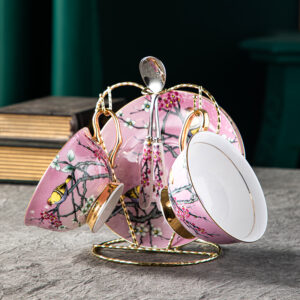 TSB18BB004 V2 Vogel Teetasse und Untertasse-Set Knochenporzellan Pink